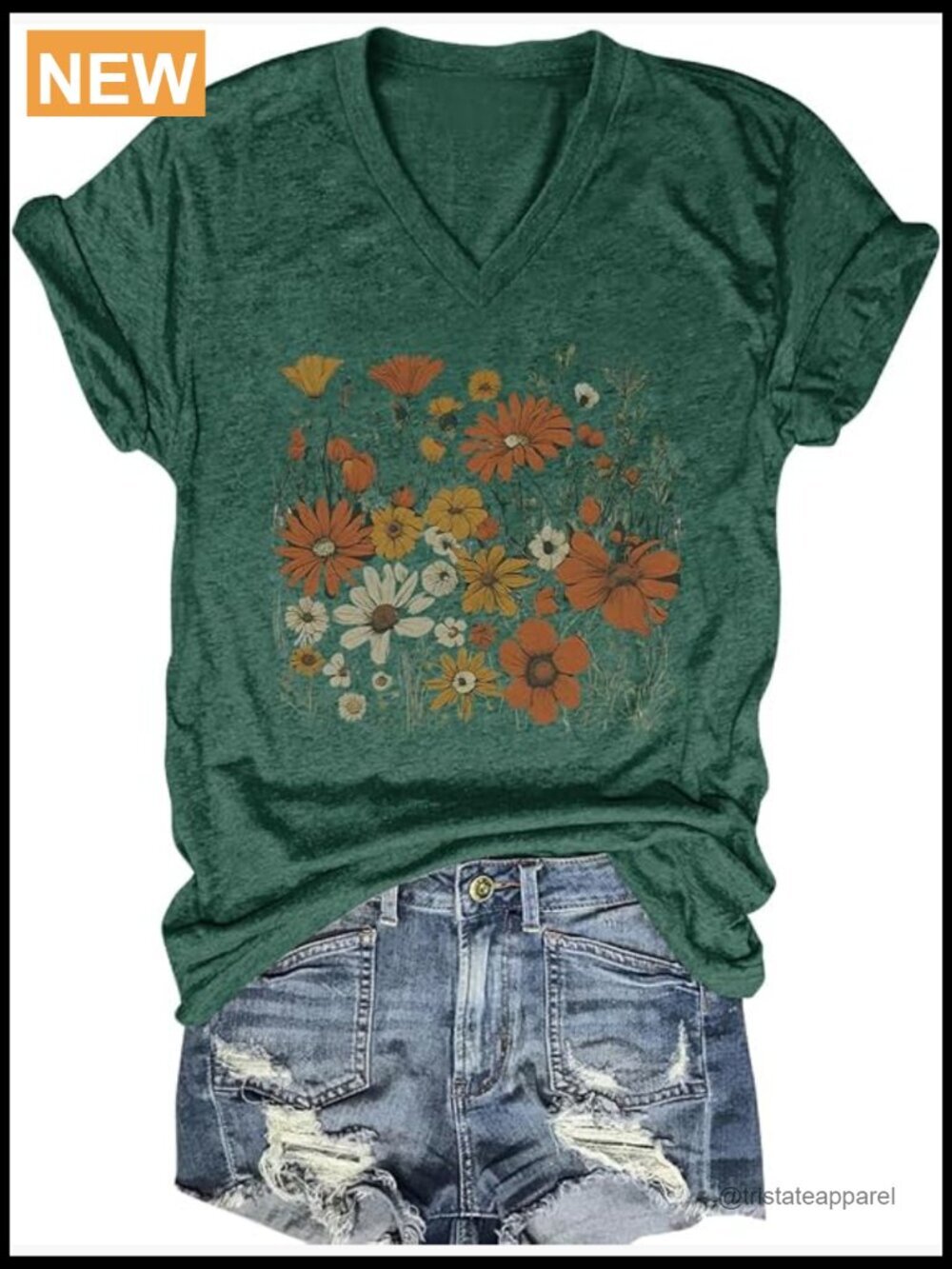 V Neck T Shirts for Women Cute Flower Graphic Tees Summer Top Floral Print